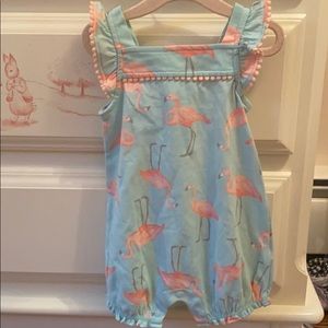 Flamingo baby girl romper with Pom Pom trim